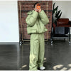Striped Cotton Jacket Two‑piece Set Women Hooded Zip‑up Coat Wide‑leg Pants Suit Autumn Winter Daily Commute Outfit
