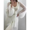 Knitted Open Stitch Cardigan Sweater for Women Autumn Winter Solid Front Pocket Long Sweater Coat Loose