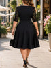 Women Black Sexy Lace 3/4 Sleeve V Neck Nightclub Bar Midi Dress Female Plus Size Clothing