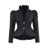 （in stock）Women Victorian Gothic Red Blazer Formal Business Ruffles Slim V Neck Jacket Victorian Elegant Pirate Jacket