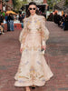 Women Puff Sleeve Dress Retro Floral Lace Dresses Ruffle Tiered Belted Clothes Waist Bohemian Holiday Maxi Gown Semmer Wear