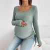 Maternity Clothes Pleated Slim-fit Pregnant Women's Knitted Sweater Clothing Dress Pregnancy Round-neck Long-sleeved T-shirt