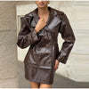 PU Leather Skirt Sets Women Lapel Long Sleeve Double-breasted Jacket Hip Package Short Skirt Suits Female Street Outfits