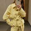 Chic Green Suede Lace Up Jackets Women Loose Stand Collar Belt Long Sleeve Buttons Coats Autumn Winter Lady Outwear