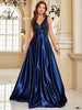 Elegant Sequins Evening Dress For Women Deep V-neck Satin Prom Party Green Dress Floor Length Blue Formal Gowns