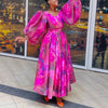 Elegant Plus Size Women's Maxi Dresses Floral Print Chiffon Puff Sleeve Round Neck Loose Ankle Length Boho Party Long Dresses