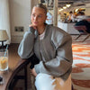 Double Zip Rib Collar Women Cropped Jacket Long Sleeve Side Pockets Loose Oversized Solid Autumn Coats Daily Chic Jackets