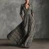 Women Plaid Shirt Dress V Neck Single Breasted Split Asymmetrical Hem Pocket Maxi Dress Ladies Elegant Casual Vintage Long Dress