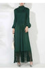 Maxi Dress Women High Neck Long Sleeves Stitching Tassel Hem Solid Color Dresses Female Party Clothing 2DB1143