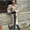 Solid Laepl Lace Up Trench Coat Women Full Sleeve Waist Cinching Short Windbreak Autumn Office Commute Outwear