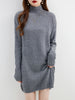 Turtleneck Sweater Women's Pullovers 100% Merino Wool Long Sweater Dress Fall Winter Warm Long Sleeve Knit Jumper Female Dresses