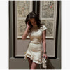 Women Mandarin Collar Ruffle Hem Mini Qipao Chinese Style Cap Sleeve Slim Fit Cheongsam Dress Dating Daily Party Outfit