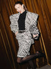 Zebra Print Women's Two Piece Suit Big Lapel Neck Jacket Hip Package Belted Waist Half Skirt Autumn Commute Outfits