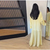Solid Color Loose Fit Flare Sleeve Tiered Dress Crew Neck Ruffle Hem Pleated Long Maxi Dresses Spring Chic Casual Outwear