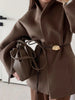 Chic Women's Solid Woolen Coat Elegant Full Sleeves Waist Tie Loose Outfit Autumn Commuting Daily Lady Street Jacket