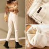 Spring Winter Plus Velvet Women Jeans Button High Waist Solid Pants Pockets Thicken Casual Straight Trousers