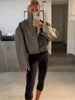 Autumn Women Croc Embossed PU Leather Jacket High Neck Zip Up Oversize Loose Cropped Coat Long Sleeve Street Lady Outerwear