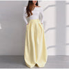 Solid Yellow Pant 2 Piece Set Women's Full Sleeves Buttons Waist-cinching Coats Wide-leg Trousers Ladies Autumn Outfit