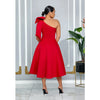 Women Big Bow Shoulder Skew Collar Big Swing Knee Length Dress Belt Street Vestidos Sexy Party Evening Chic Dresse