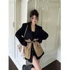 Original Design Blazer Women Loose Spliced Pocket Korean Shrug Notched Single Breasted Blazer Mujer Femal with Belt