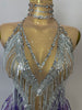 Stock Women Sexy Stretch Mesh Sparkly Rhinestone Tassels Mini Dress Nightclub Singer Dance Stage Costume Evening Gowns