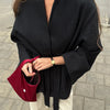 Chic Black Lace Up Jackets With Belt Women V-neck Long Sleeve Lace Up Loose Coats Autumn Casual Street Daily Outerwear