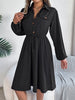 Autumn Winter Dresses for Women Casual Solid Color Button Tie Up Long Sleeved Shirt Dress Blue Green Black Red Woman Clothing