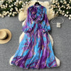 Retro Elegant Autumn Edible Tree Fungus Patchwork Long Sleeves Print Chiffon Dress A-line French Vintage Vacation Women Dresses