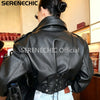 Women's Black Faux Leather Cropped Moto Jacket Asymmetric Zip PU Biker Coat Female Autumn Vintage Punk Outerwear
