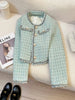 Blue Short Quilted Shoulder Pad Jacket Women's Style Korean Name Brand Autumn