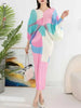 Pleated Dress For Women V-neck Batwing Sleeves Spliced Contrast Color Dresses Female Clothing 2YA2012