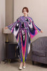 Pleated Printting Batwing Sleeve Dress For Women Spring Autumn Chic V-Neck Loose Famale Clothing 2DB4541