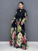 Printed Dress For Women O-neck Draped Lace Up Waist A-line Casual Vestido Robe Female Autumn 5R5279