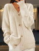 Women V Neck Cable Knit Cardigan Fuzzy Soft Long Sleeve Button Down Loose Casual Fall Winter Pocket Sweater Coat