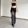 Aesthetic Sexy See Through Pants Women Dark Gothic Streetwear Vintage Coquette Grunge Ruffle Patchwork Flare Pants Femme