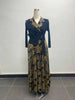 Pleated Women's Gold Foil Printing Dress Feather Rhinestone Blazer Collar Elegant Fake Two Pieces Tie Clothing