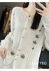Autumn Winter Round Neck Embroidery Comfortable Ladies Sweater Coat Elegant Women Knitted Cardigan Sweater Jacket