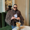 Brown Fluffy Faux Fur Jacket Women Lapel Long Sleeve Loose Warm Coat Winter Lady High Street Outerwear