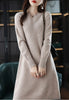Round Neck Cashmere Dress Women's Long Pullover Sweater Autumn Winter Knitted Knee-Length Pure Wool Dress JJ396