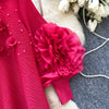 African Women's Pleated Dress Stereo Flower Loose Large Size Stretchy Temperament Long Dress Middle East Wrinkle-Free
