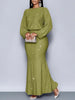 Shiny Women's Dress Spring Autumn O-neck Long Sleeve Slim Hips Banquet Long Dress Female Pleated Party Fishtail Dresses