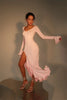 Flare Long Sleeve Ruffle Sexy Maxi Dress Women Autumn Pink V Neck Single-breasted High Waist Club Long Dresses Female