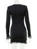 Lace Patchwork V Neck Women Dresses Solid Casual Bodycon Long Sleeve Sexy Club Outfits Female Elegant Vestidos
