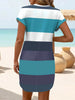 Chic Plus Size Dress: Elegant Stripes, Roll-Up Sleeves, Pockets - Comfortable & Casual Women's Dress