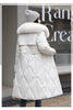White Fur Collar Down Cotton Parkas Padded Coat Women Winter Long Over The Knee Waist Warm Thick Parkas Coat