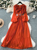 Spring Autumn Elegant Dress for Women French Mushroom Edge Crimping Loose Chiffon Long Sleeve Long Dress C141