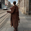 Women's Vintage Brown Suede Trench Coat Long Belted Overcoat Retro Windbreaker Female Date Commuter Streetwear Outerwear