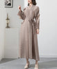 Spliced Pleated Dress For Women V-neck Long Sleeves Designer Belt Party Dresses Patchwork Female Clothing 2YA1324