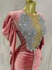Sparkly Crystals Sexy Mesh White Velvet Short Dress Women Elegant Evening Prom Birthday Party Dresses Stage Costume