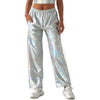 Red Women's Aurora Laser Gradual Change High Waist Straight Pants, Blue Thin Female Stretch Trousers